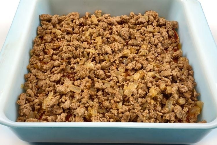 A layer of ground chicken