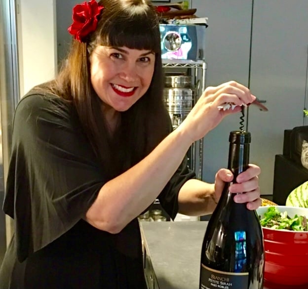 Healthy Foodie Girl with wine.