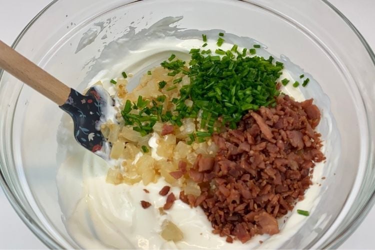 All ingredients for healthy bacon and chive in bowl