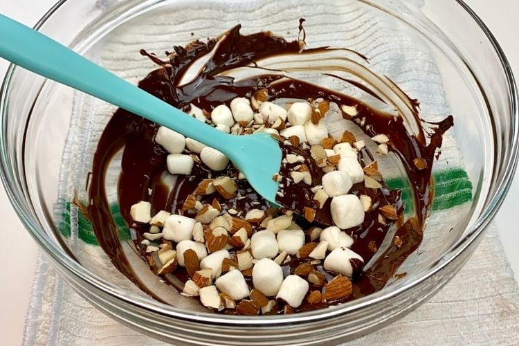 All ingredients in a bowl for the easy homemade chocolate bars