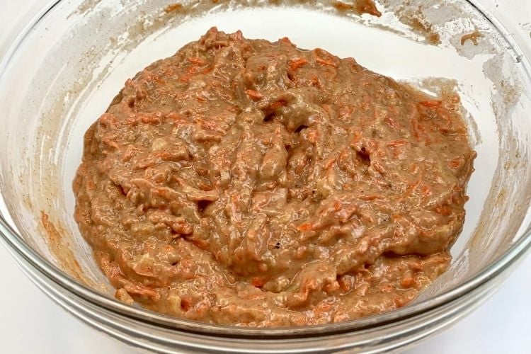 All ingredients mixed for the carrot muffins