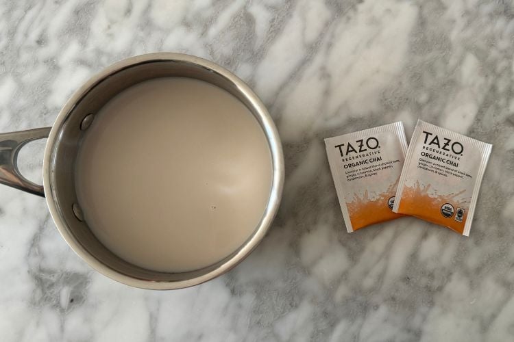 Almond milk and chai tea for latte