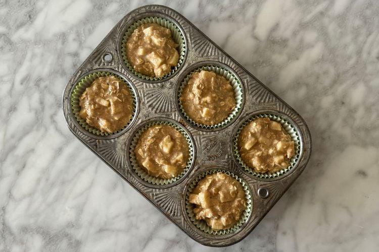 Apple oatmeal muffins in muffin pan