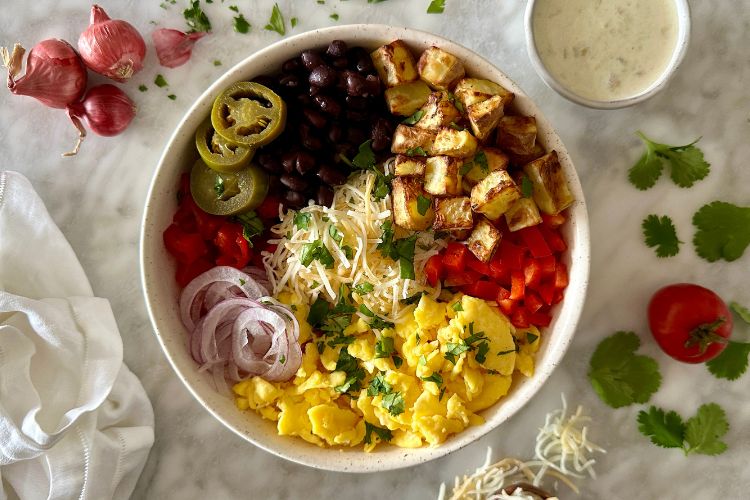 Assembled breakfast bowl