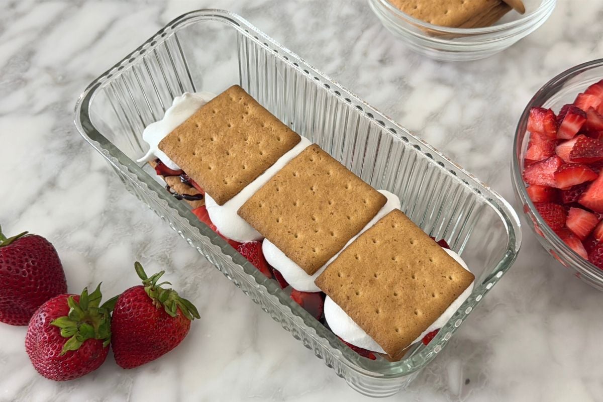 Assembled icebox cake in loaf pan