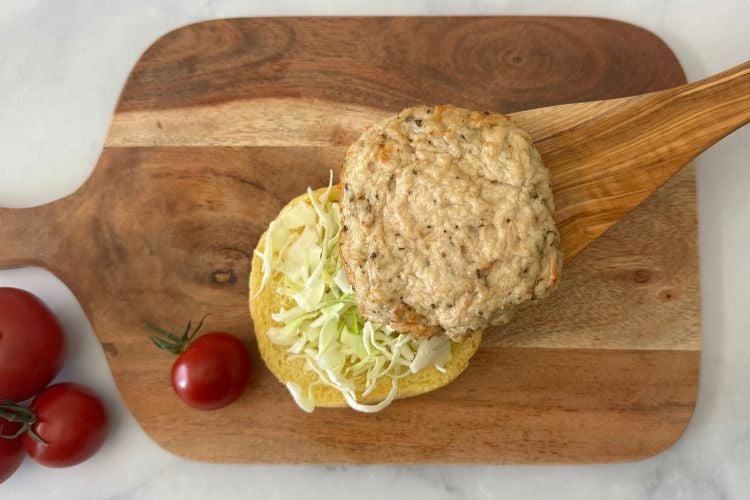 Assembling a turkey burger