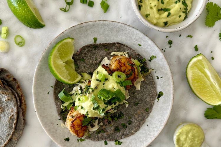 Avocado lime crema on tacos