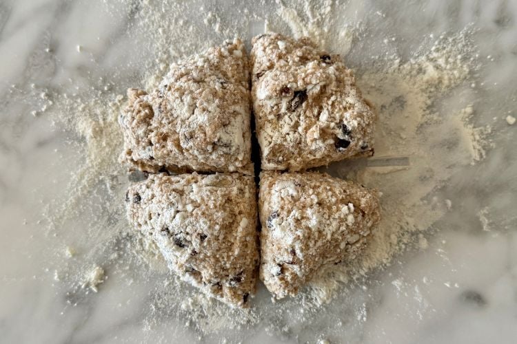 Bagel dough cut into four pieces