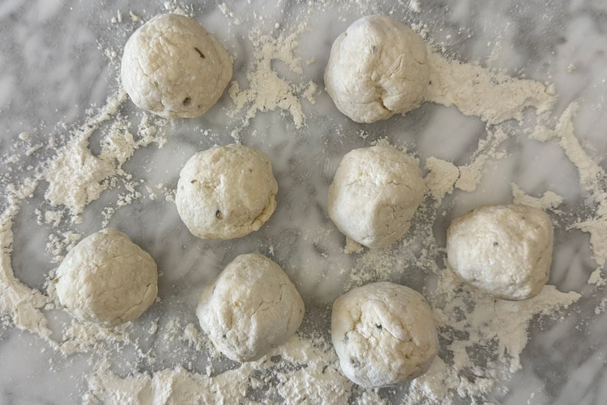 Bagel dough rolled into balls