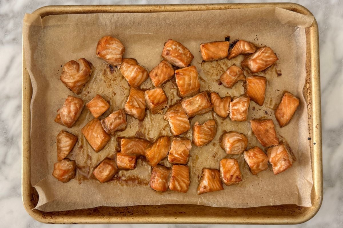 Baked salmon on a sheet pan