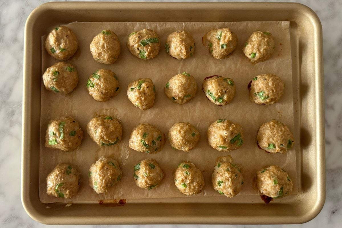Baked teriyaki meatballs on sheet pan
