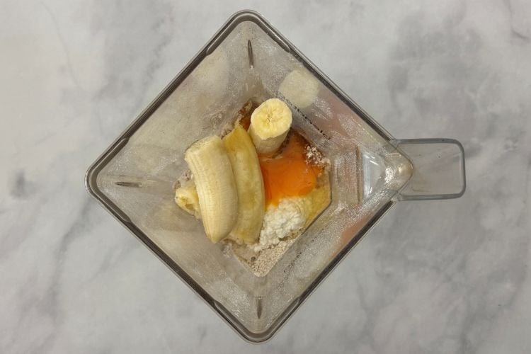Banana cottage cheese pancake ingredients in blender