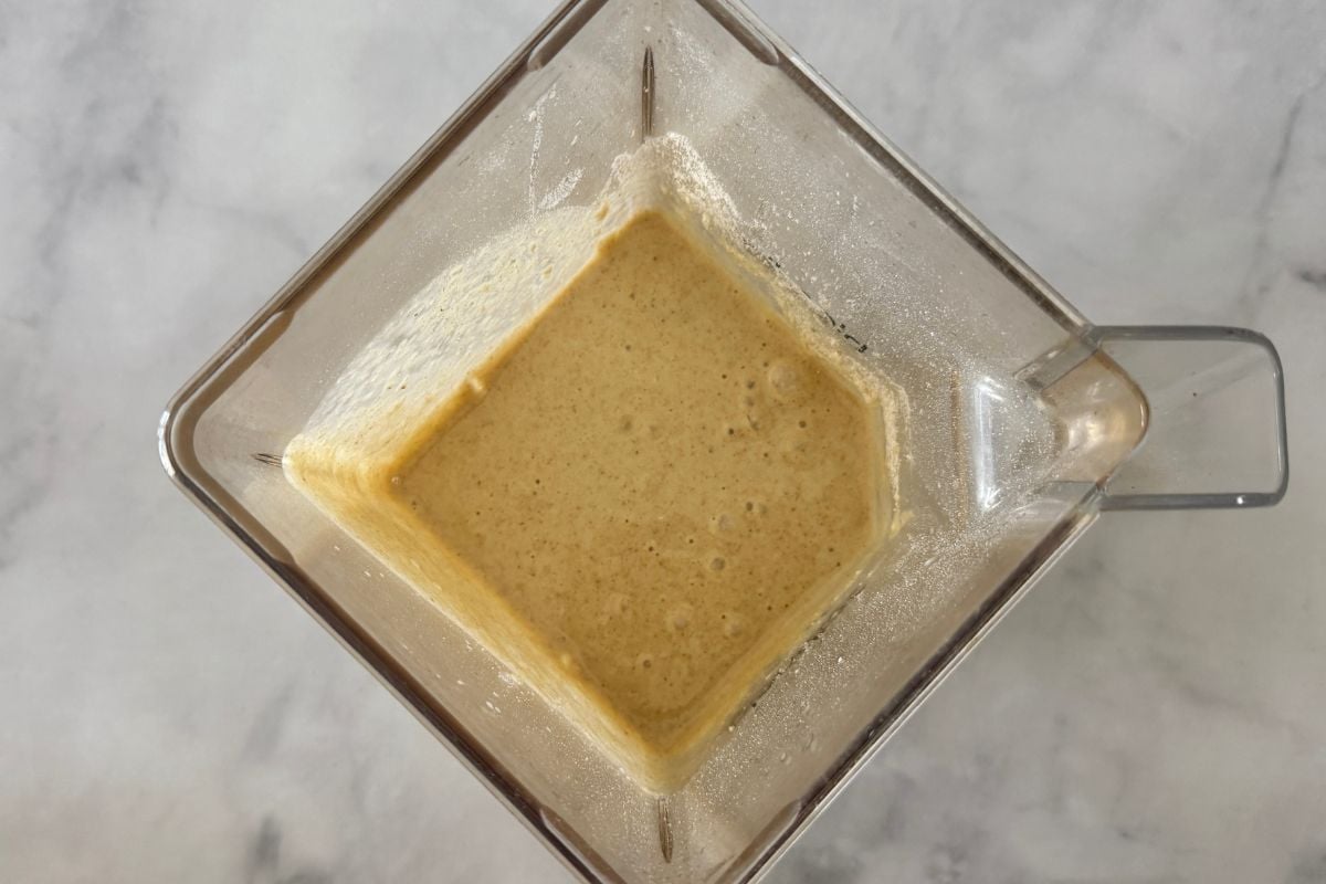 Blended batter for banana cottage cheese muffins in blender
