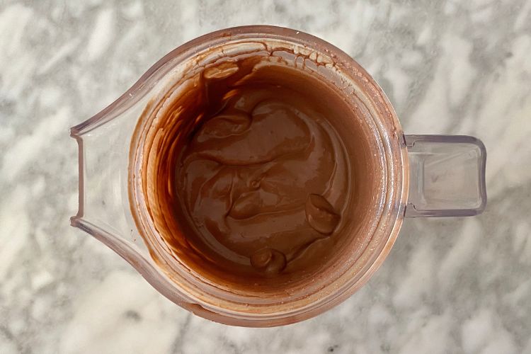 Blended chocolate mousse in blender