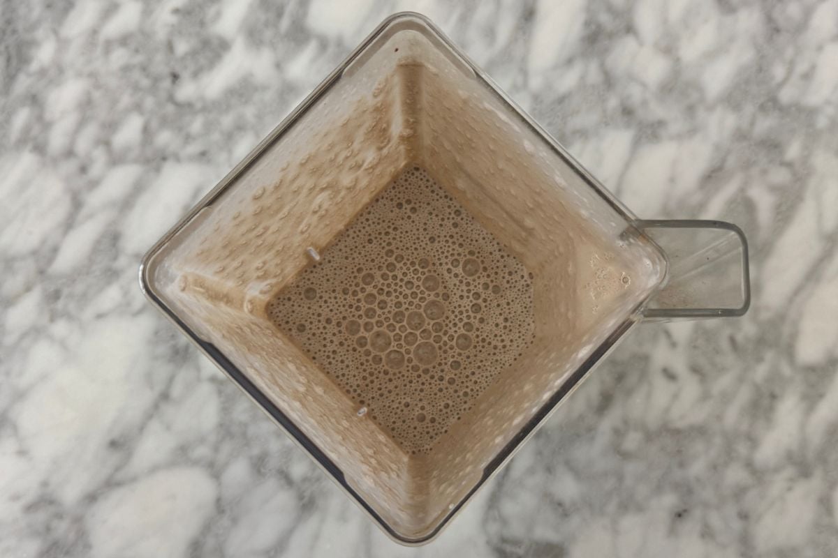 Blended cookies and cream protein shake with cottage cheese