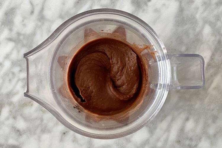 Blended dark chocolate hummus in blender