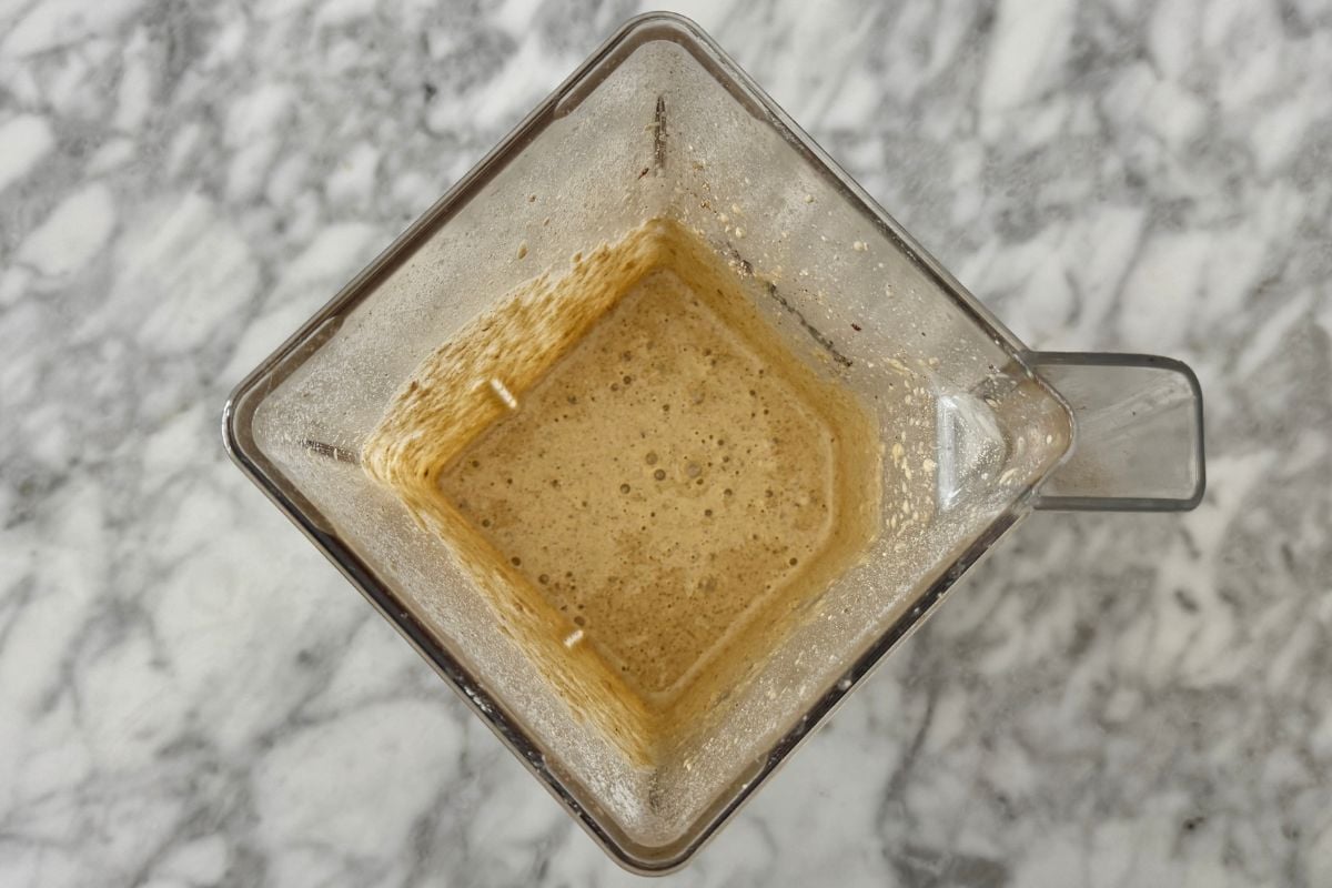 Blended peach pancake batter in blender