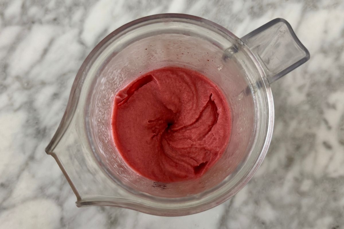 Blended strawberry dole whip in blender