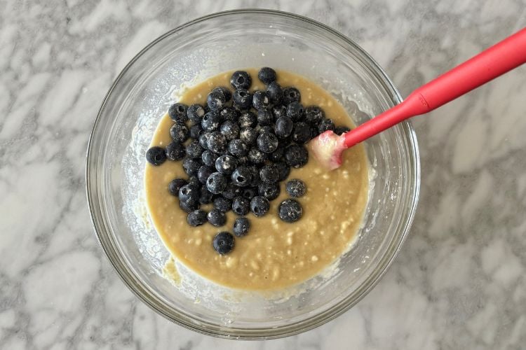 Blueberries in cottage cheese muffin batter