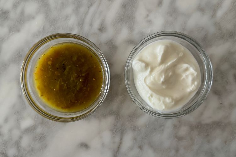 Bowl with salsa and yogurt