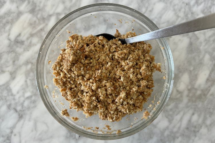 Boxed stuffing mix soaked with chicken broth