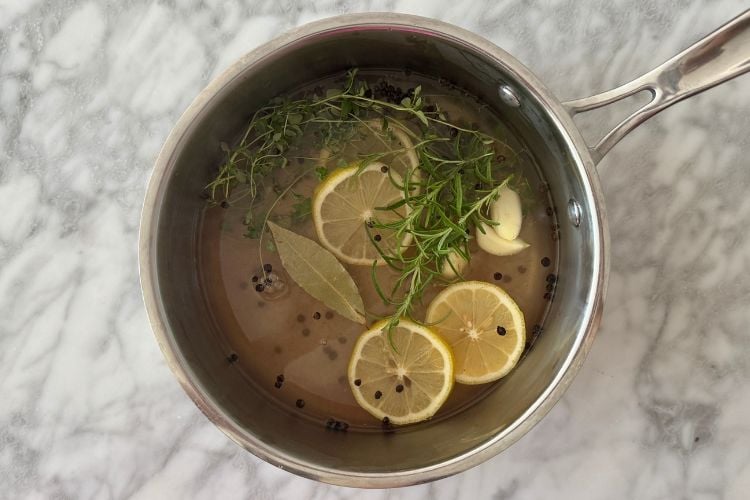 Brine for turkey in saucepan