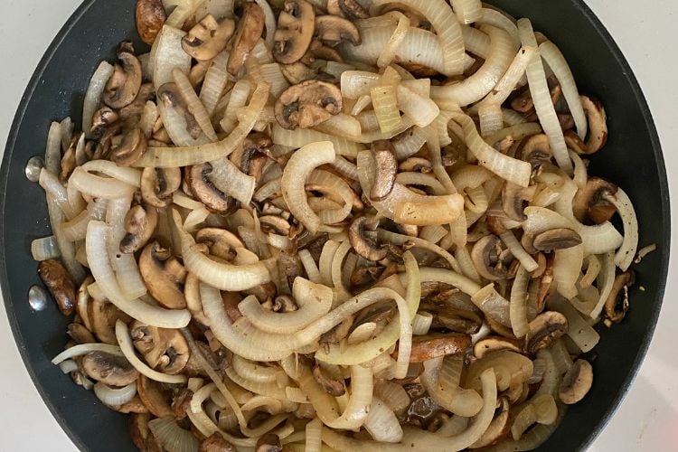 Caramelized onions and mushrooms cooking