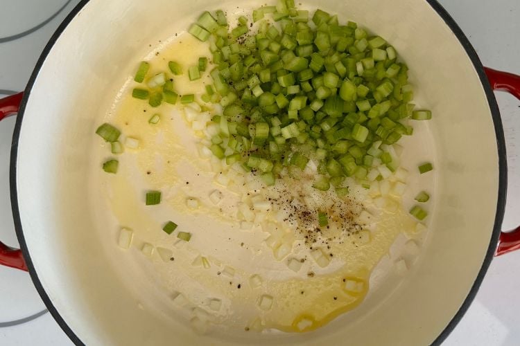 Celery and onion in Dutch oven