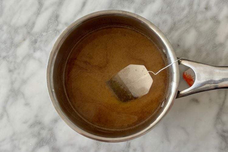 Chai black tea bag in latte