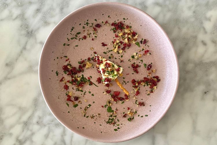 Cheese wedge in bowl