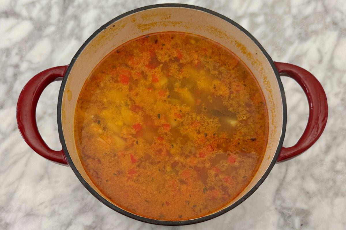 Chicken and corn chowder in Dutch oven