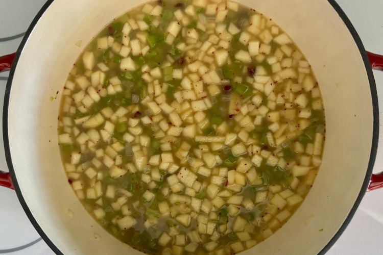 Chicken broth in the Dutch oven