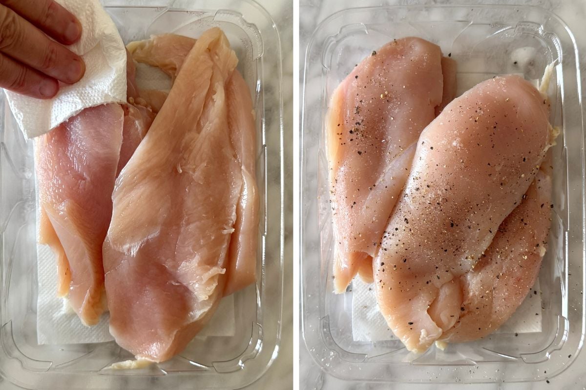 Chicken cutlets seasoned with salt and pepper