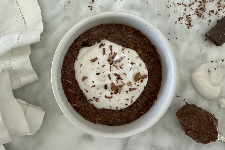 Chocolate protein pudding in bowl