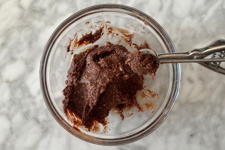 Chocolate strawberry ball mixture in bowl