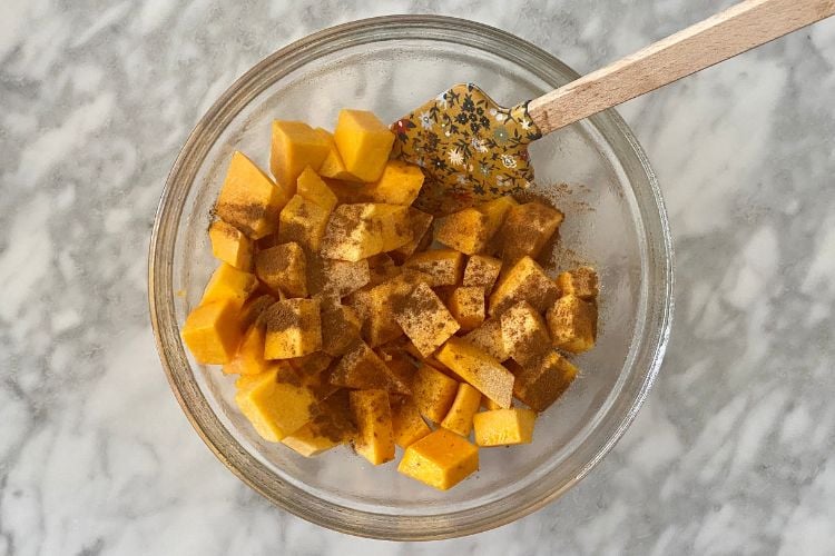 Chopped butternut squash in bowl