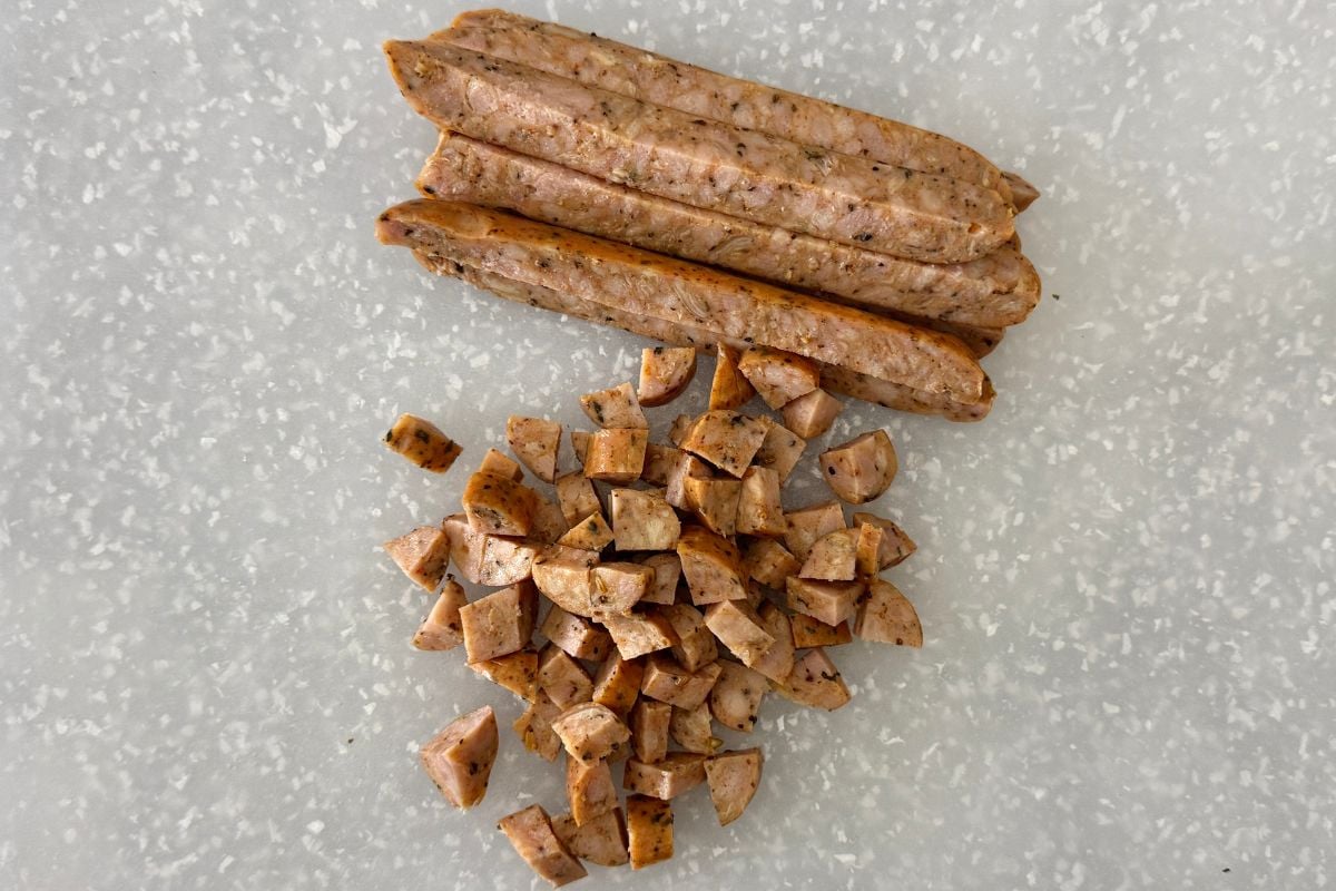 Chopped cooked sausage