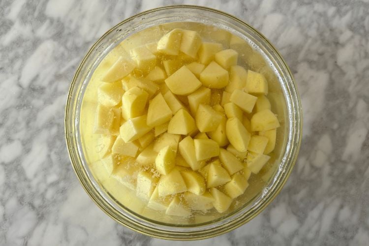 Chopped potatoes in a bowl