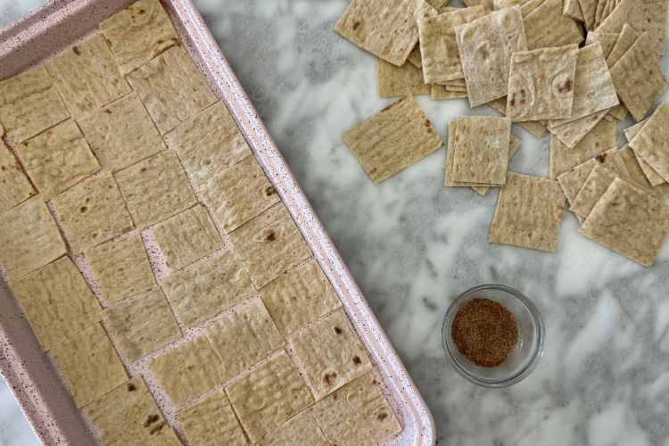 Churro chips on sheet pan
