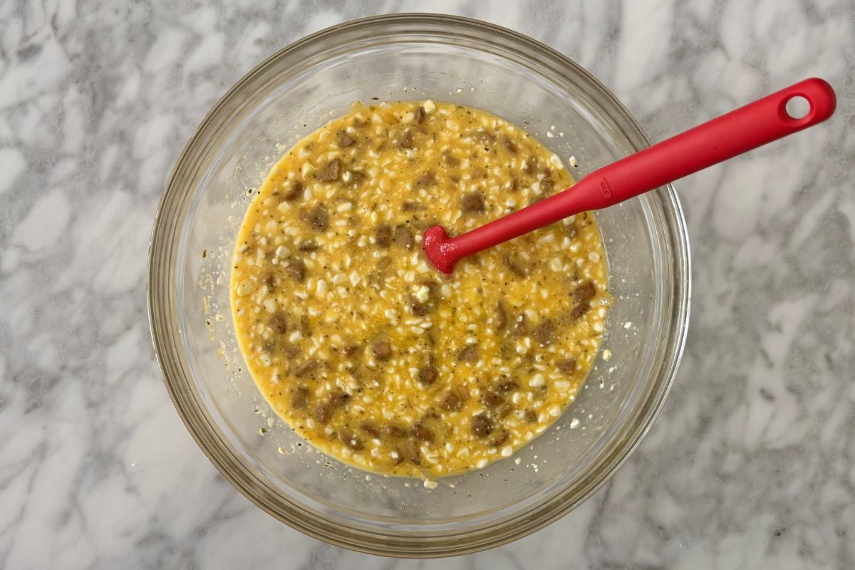 Combined ingredients for sausage quiche