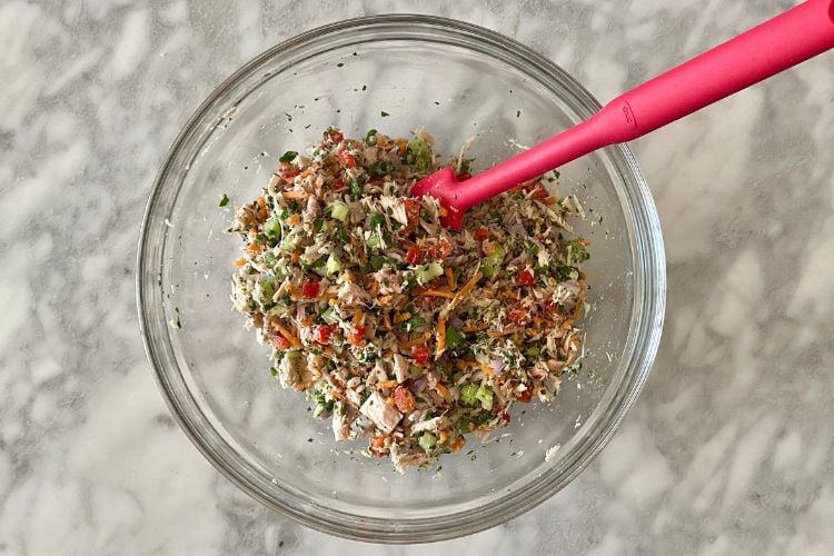 Combined tuna salad in a bowl