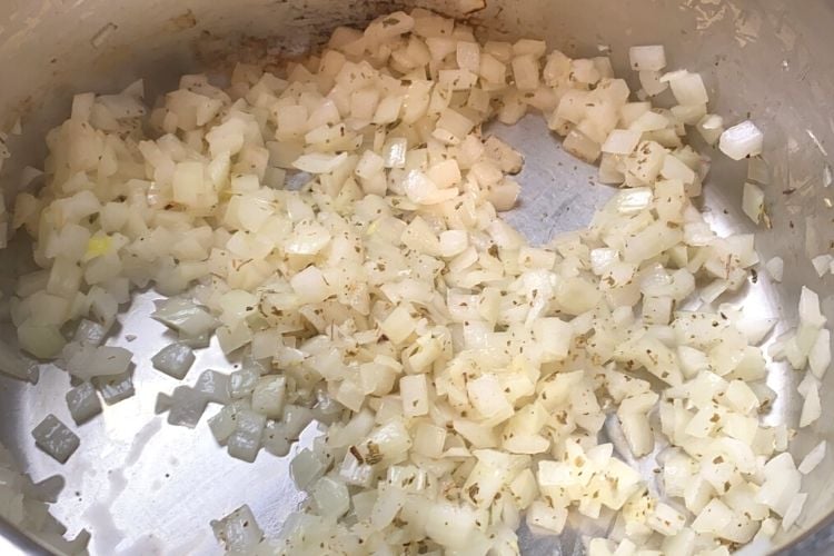 Cooked onions in pan