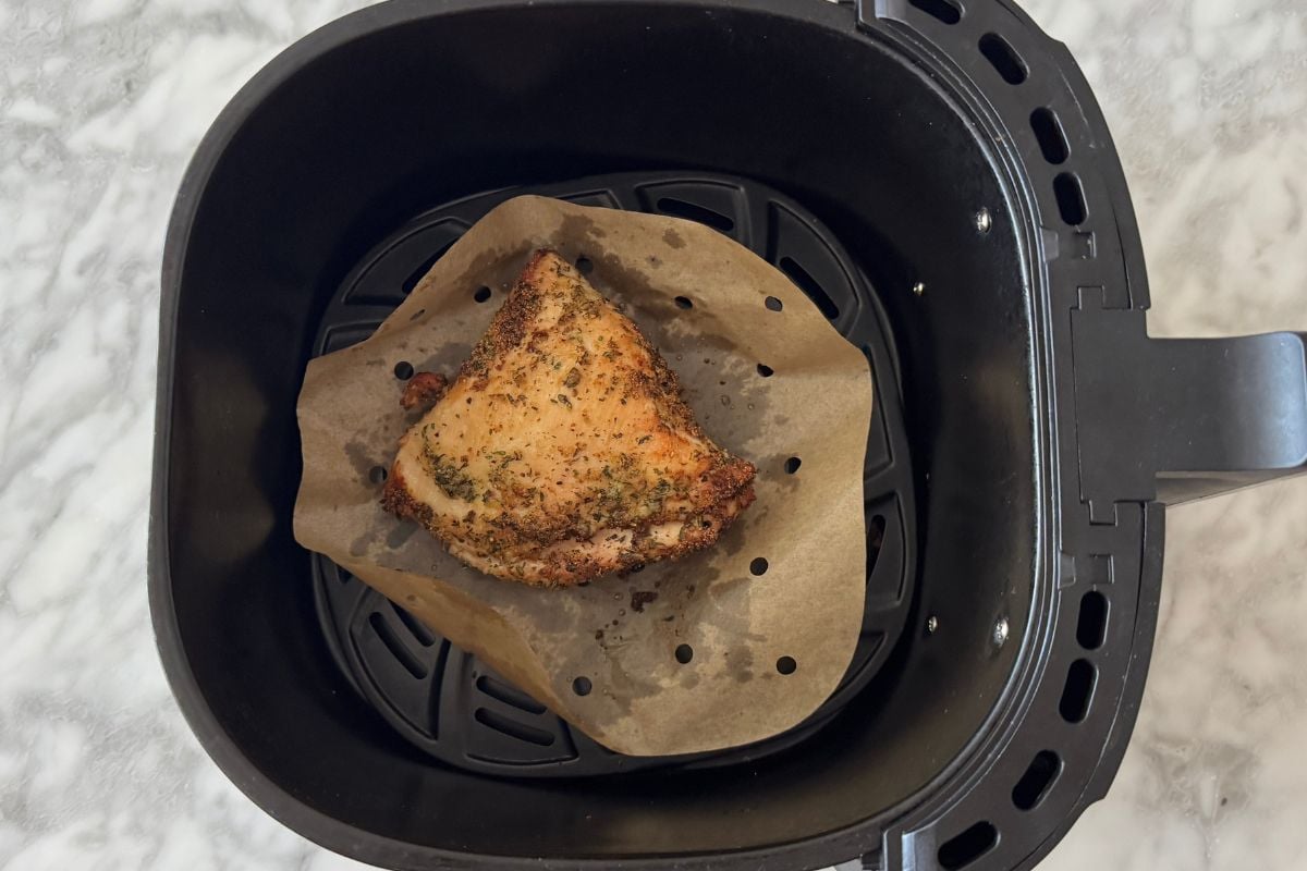 Cooked turkey breast in an air fryer