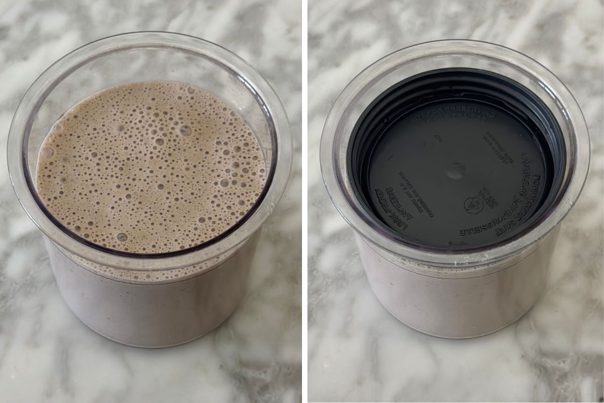 Cookies and cream protein ice cream in container