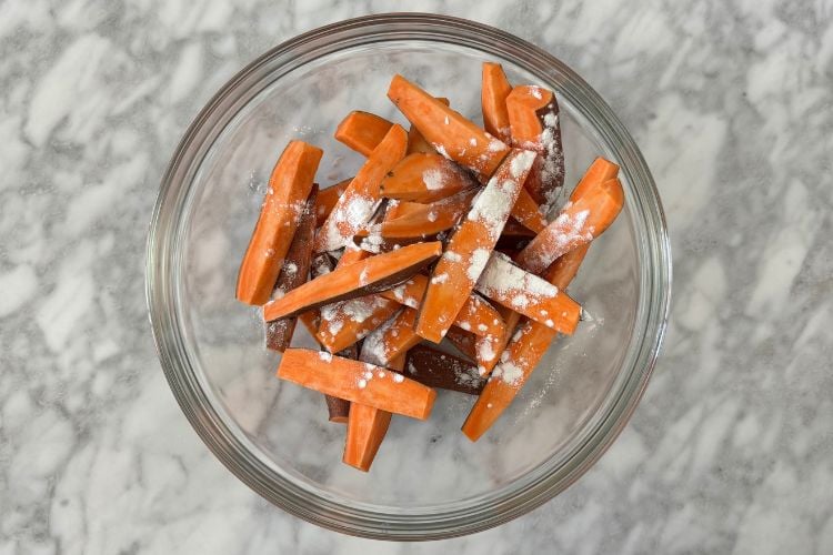 Cornstarch on the sweet potato wedges