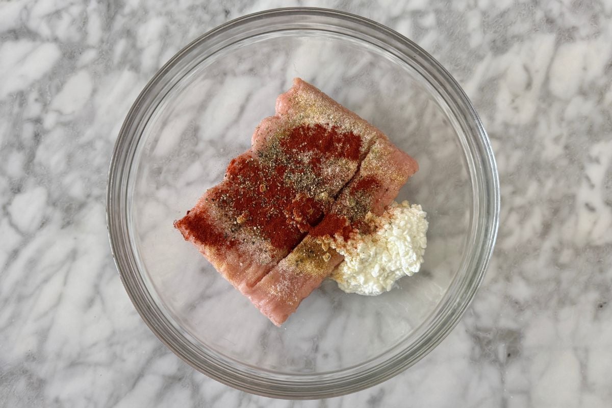 Cottage cheese burger mixture in bowl