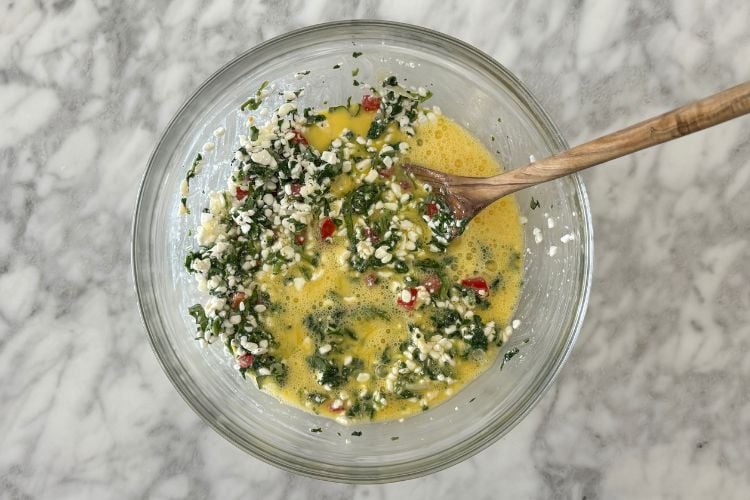 Cottage cheese quiche ingredients in bowl