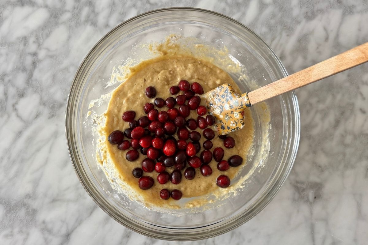 Cranberries in muffin batter