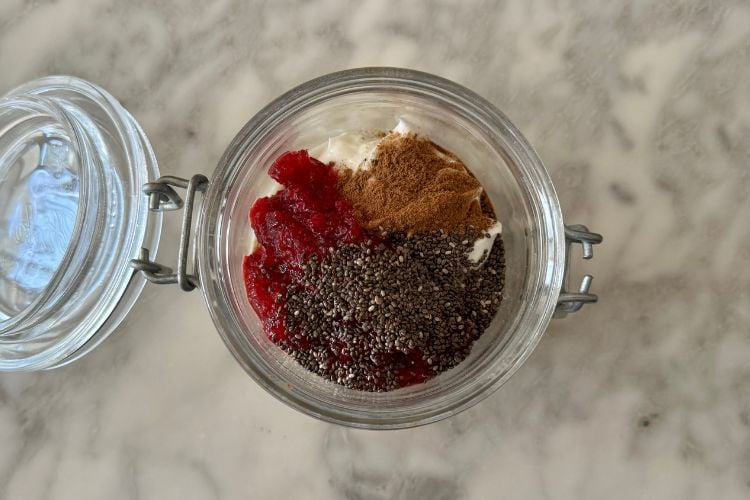 Cranberry sauce and oats in jar