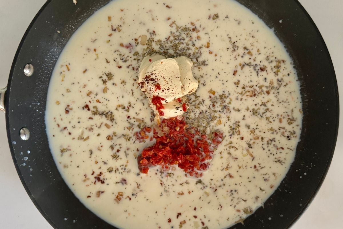 Cream cheese in a skillet